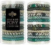L. Erickson Grab & Go Pony Tube - Moss Green & Beige Mix - 15 Pack Ponytail Holder Hair Ties