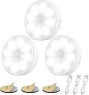 3 Pack 8 LEDs Motion Sensor Lights Indoor, Electight Night Light Stick on Wall, Cordless LED Lamp with Magnetic Base, 6000K & USB Rechargeable Battery, Stair Lights, for Wardrobe,Stairs,Closet,Hallway
