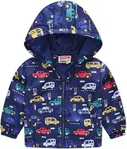 [TUIJI] Toddler Boys Girls Cartoon Print Zip Jacket Hooded Trench Lightweight Kids Coats Windbreaker Outdoor Cute Dust Coats