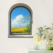 RoyoLam 3D Fake Arched Window Wall Stickers for Living Room Wheat Field Wall Decals Removable Peel and Stick Wall Art Home Decor Decoration for Bedroom Bathroom Classroom Library Nursery