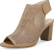 [Coutgo] Heels for Women Open Toe Boots Cutout Ankle Strap High Heel Chunky Block Sandals