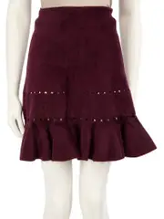 2000s Faux Suede Ruffled Hem Skirt
