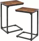 Couch Table Set of 2, Small TV Tray Table for Sofa, C Shaped End Table with Meta