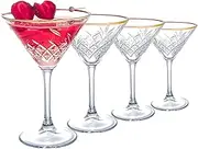 Vintage Martini Glasses Set of 4. Gold Rimmed Cocktail Glasses, Espresso Martini Glasses, Margarita Glasses, Prosecco Glasses, Coupe Glasses, Champagne Glasses with Long Stem.(7.7oz/230ml)