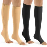 Zipper Open Toe Compression Socks for Women Men 2 Pairs Knee high 15-20 mmHg ...