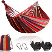Outdoor Camping Accessories Camping Hammock Camping Double Hammock Portable 260 * 150cm Canvas Hanging Bed for Outdoor Garden Beach Furniture Swing Chair(Red)