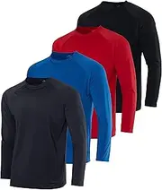 [Real Essentials] 4 Pack: Mens Long Sleeve Rash Guard Shirt Swimwear UPF 50+ Sun Protection Surf Top (Available in Big & Tall)