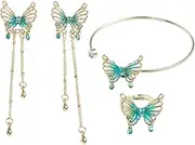 Leadigol Butterfly Animal Dangle Earrings,Butterfly Earrings Rhinestone Wings Insect Ring Female Ring Butterfly Tassel Earrings Party for Women Butterfly Circle Pendants Earrings Bracelet Ring, Copper, No Gemstone
