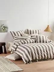 [Linen House] Vintage Stripe Quilt Cover Set, Tiramisu, Super King Size
