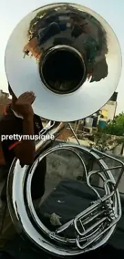 INDAN HANDMADE SILVER FINISH 25"SOUSAPHONE BRASS MADE TUBA MOUTH PIECE WITH BAG