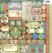 Graphic 45 Christmas Magic Collection 12" Cardstock Tag Label Border Stickers