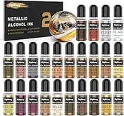 SigWong Metallic Alcohol Ink Set - 24 Colors, 10ml Each, Shimmer Mixatives for Resin, Yupo, Coaster, Painting, Tumbler Cup Making
