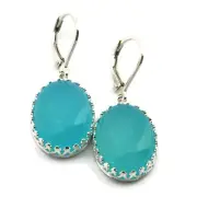Aqua Chalcedony Crown Drop Lever-back Earrings 18x13mm