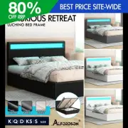 ALFORDSON Bed Frame Double Queen King Single RGB LED Gas Lift Storage Base