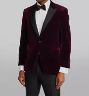 Canali L132408 Mens Dark Red Regular Fit Velvet Dinner Suit Jacket Size 48 7 R