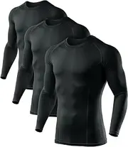[ATHLIO] 1 or 3 Pack Men's UPF 50+ Long Sleeve Compression Shirts, Water Sports Rash Guard Base Layer, Athletic Workout