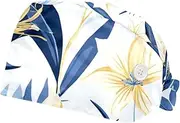 [YTYVAGT] 2-Pc,Scrub Bouffant Caps,Workout Hat with Sweatband Headgear for Women,Blue Leaf Tropical Flowers Palm