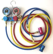 R1234YF HVAC Air Conditioning Aluminum Manifold Gauge Set W/ 3 Color Hoses A/C