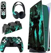 playvital Skin for PS5 Console Regular Edition, Vinyl Skin Stickers, Protective Film for PS5 Console, Controller, Charging Station, Headset, Media Remote Control, Fearlessness