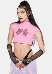 [Jaded London] Rhinestone Angel & Devil Rib Crop Top