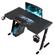 Ekkio RGB Gaming Desk Computer Table RGB LED Light Z Shape Black 140cm