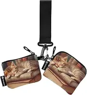 [XYMZR] Mini Zip Around Wristlet keychain Wallet Retro Kitten Books for Women Personalized Pattern Detachable Dual Pouch Wristlet Portable Wallet Phone Coin Purse, Multi-colored, One Size
