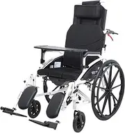 Wheelchair Recliner, Folding and Lightweight Portable Transport Wheelchair, with High Back Removable Headrest 180° Travel Wheelchair, for Elderly and Disabled