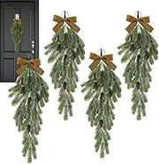 Christmas Swag, Teardrop Pine Cones Swag, Christmas Swag Wreath Garland Artificial Garland with Bowknot for Winter Holiday Decor