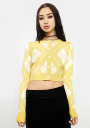 [Glamorous] Yellow Cream Argyle Cardigan