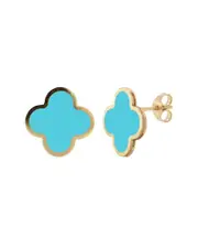 14K Italian Gold Turquoise Clover Studs