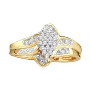 14k Yellow Gold Round Diamond Oval Cluster Ring 1/6 Cttw