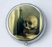 Skull and Bottle PILL case pillbox pill box holder gothic goth