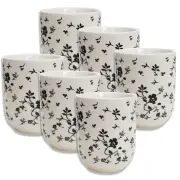 6x Jappa Ceramic 8cm Coffee Water Cup Cylindrical Drinkware Milk Mug Black Vine