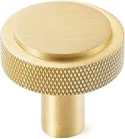 KOPPALIVE 5-Pack Solid Brass Cabinet Knobs, Gold Knurled Dresser Drawer Knobs, Round Modern Kitchen Cabinet Pulls, Brushed Finish, Diameter 1-1/4 Inches