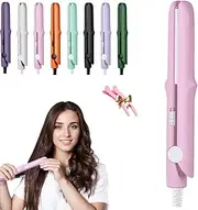 2 in 1 Mini Curling Wand & Flat Iron Hair Straightener, Mini Dual Purpose Curling Iron, Portable Travel Curliing Wand for Short and All Hair Types (Pink)