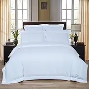 Striped 1000TC Ultra Soft Quilt Cover Set Duvet Cover Set Doona Cover Set AU Size Bed (Queen Size, White)