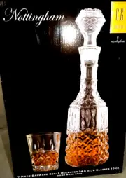 7pc Nottingham DECANTER 34.5oz Crystal Glass Set COCKTAIL WHISKEY GLASSES Bar