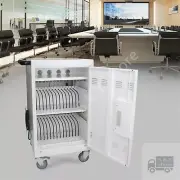 Mobile Steel Charging Cabinet Cart for 30 Tablets / iPad / Laptops, Lock, White