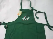 Green Linen Style Full Tie Apron with Painted Geese - 2 Pockets
