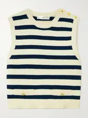 [FRAME] FRAME - The Harbor Button-embellished Striped Cotton-blend Vest - Cream - small small Cream