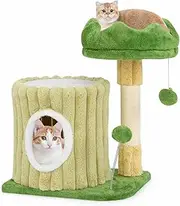Costway Cute Cat Tree, Modern Small Cat Tower w/Sisal Scratching Posts, Plush Padded Perch, Large Condo, Dangling Ball, Hanging Pompom, Indoor Versatile Cat Play House Climbing Furniture