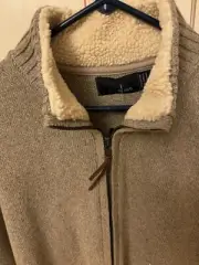 Bill Blass NWT Men’s Sweater Zip Up Large Sherpa Collar Beige Knit