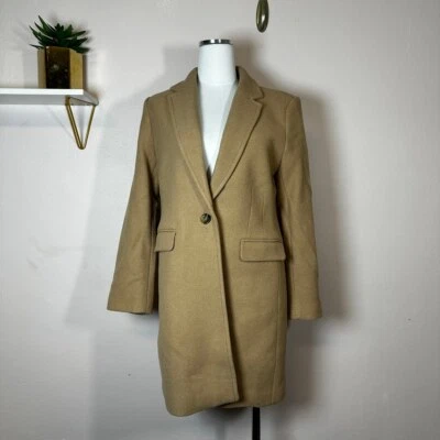 Ann Taylor Camel Tan Single-Breasted Wool Blend Coat, Petite Medium