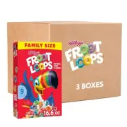 3 Boxes Of Kellogg's Family Size Froot Loops Breakfast Cereal 16.6oz