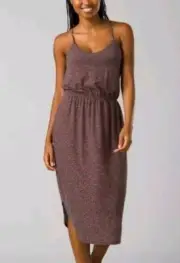 prAna SM Ayla Athletic Midi Dress Built in Bra Brown Earthbound Spots Boho Comfy