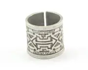 Ethnic tube Textured Adjustable Ring Antique Silver Plated Brass 7US size 3371