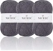 [NICEEC] 3 Skeins Soft Cotton Yarn, 5Ply, Cotton Blend, Soft & Sturdy, Baby Weight Blanket Yarn for Crochet & Knitting, DIY Craft, Total 720yds/10.6oz - Black Ash