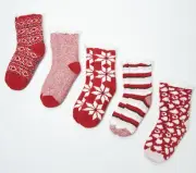 Cuddl Duds Women's Faux Sherpa Cozy Lined Socks Set of 5 Red One Size
