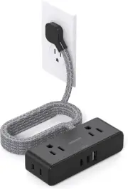 Flat Extension Cord 6 Feet, Flat Plug Power Strip, 4 Widely Outlets with 3 USB P