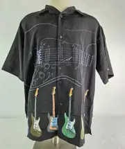 Fender by DaVinci Men's Black Button-Down Electric Guitars Shirt Men's Sz XL NWT